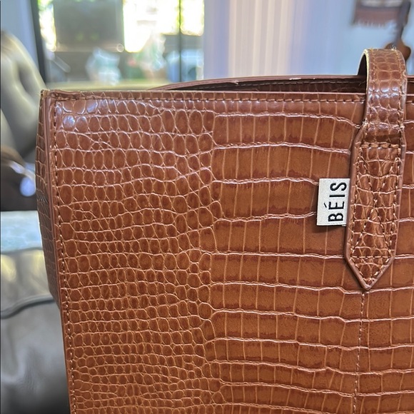 BEIS Brown Croc-Embossed Tote Bag with Shoulder Strap - Picture 2 of 10